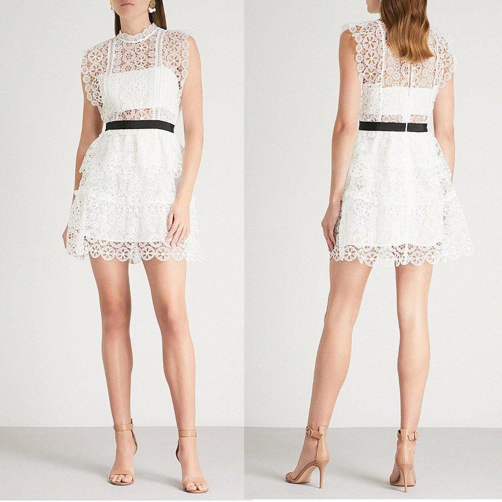 ❌❌SOLD❌❌ NWT Self Portrait White Lace Tiered Dress Size 8 MSRP $440 - Picture 4 of 7